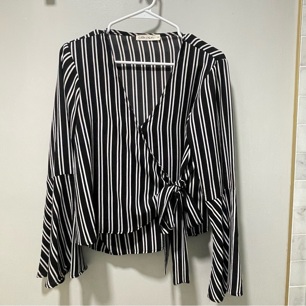 Chloe & Katie Black and White Striped Blouse